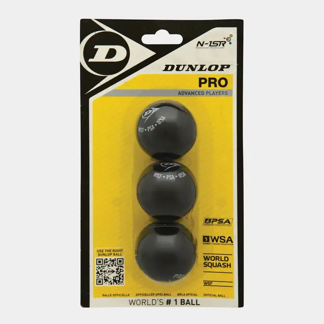 Dunlop PRO 3 BALL BLISTER BLACK (DOUBLE YELLOW DOT) 